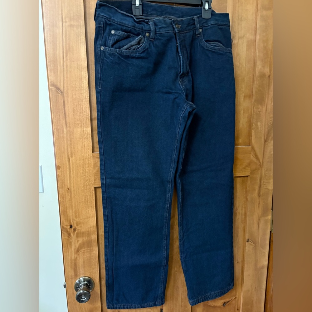 Jaguar Men's Dark Blue flannel lined Jeans - Classic Straight Fit 36 x 30